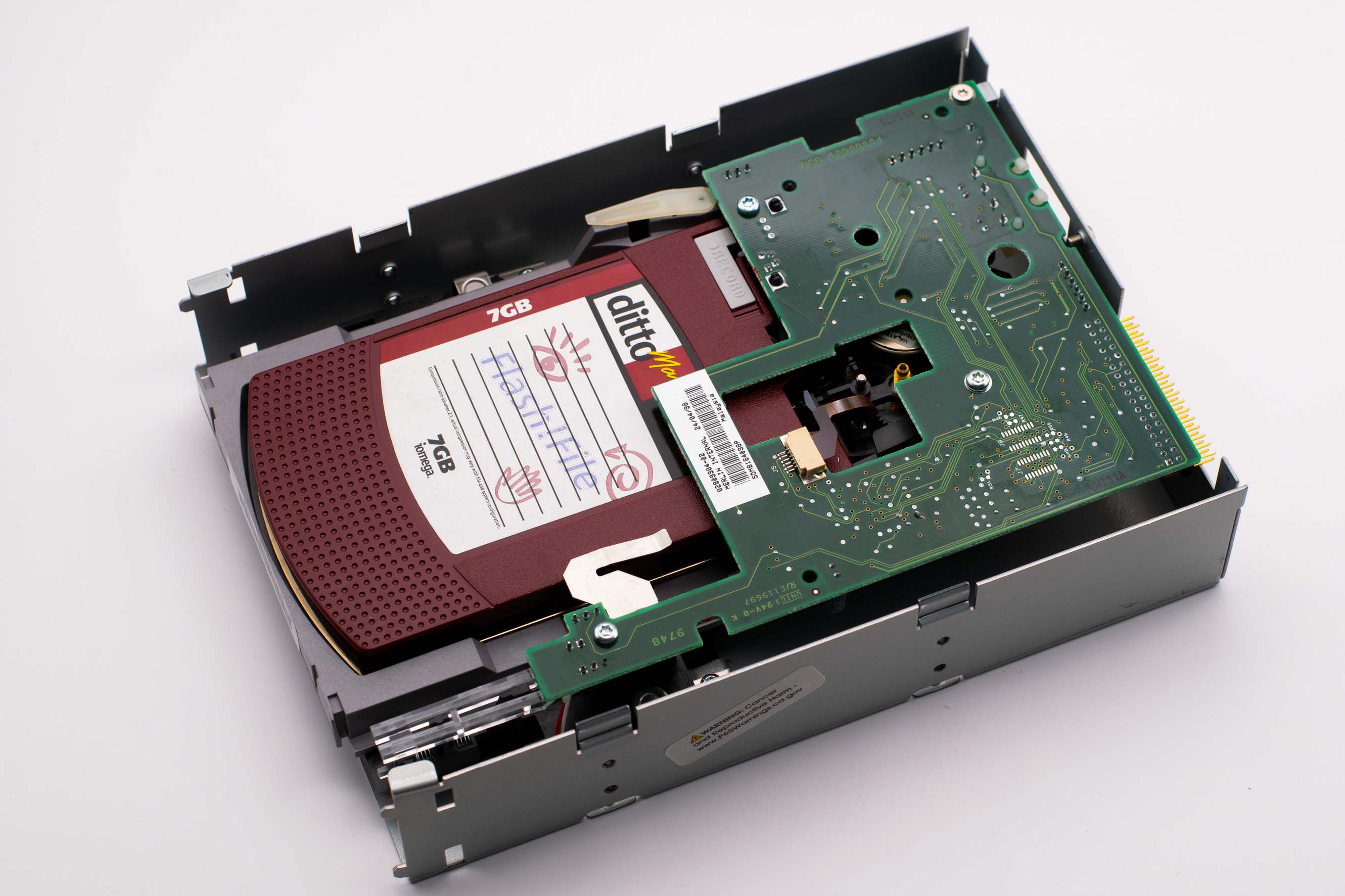 Close view of storage hardware in a rack with server components